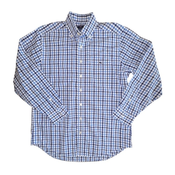 Vineyard Vines Other - Vineyard Vines Long Sleeve 100% Cotton Blue &White Plaid Tucker Shirt ~ Size M
